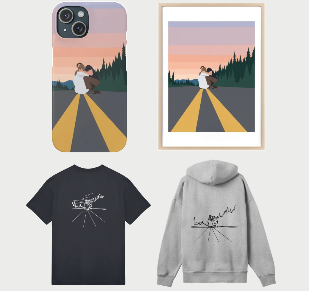 Collage of customized  personal items including phonecase, frame, tee and hoodie